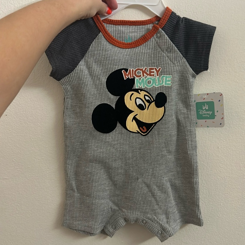 NWT Disney Baby Mickey Mouse 3-6 Months shorts one piece romper